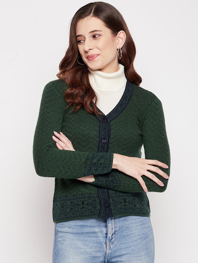 v neck self design woolen cardigan - 18539476 - Zoom Image - 0