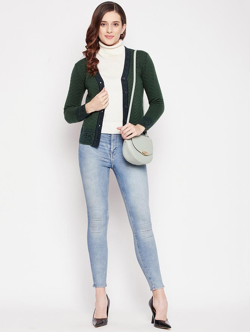 v neck self design woolen cardigan - 18539476 - Standard Image - 3