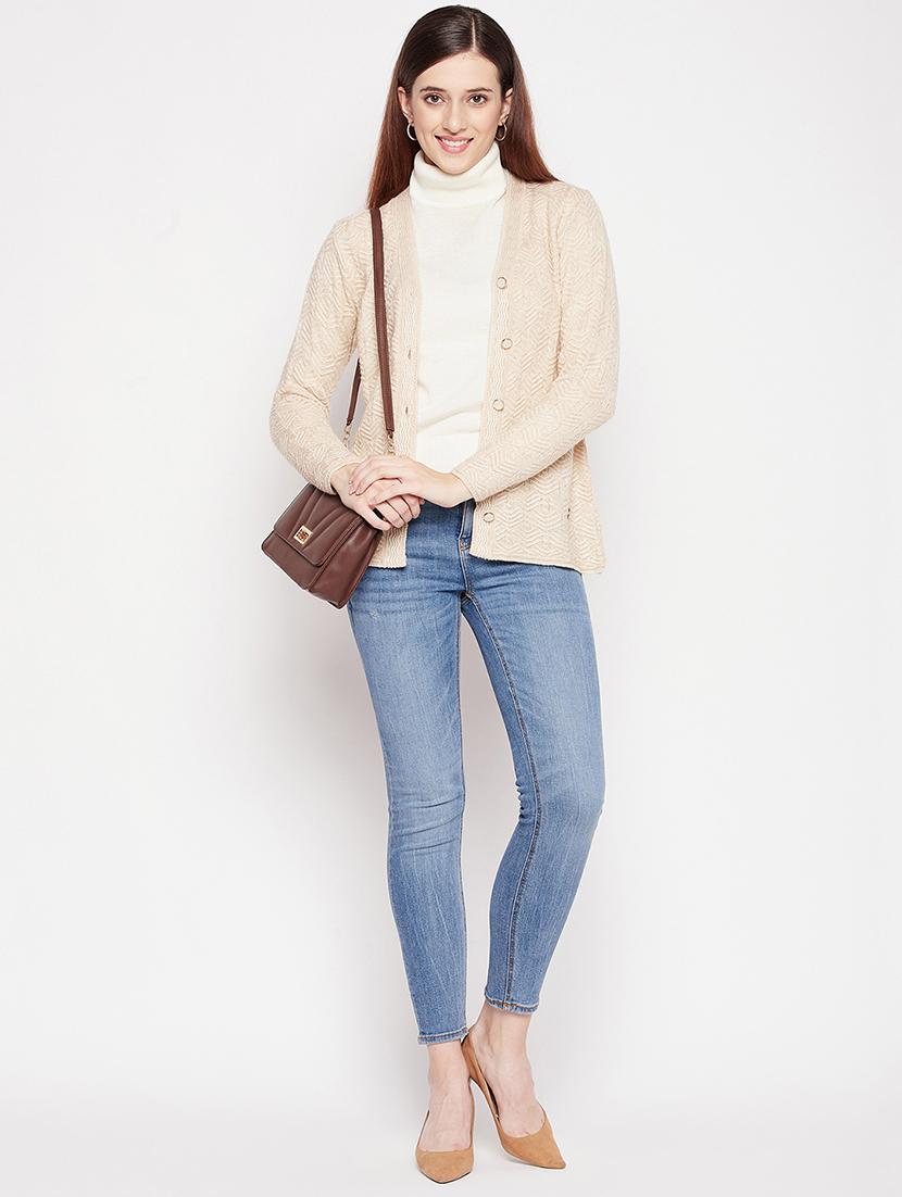 v neck self design woolen cardigan - 18539477 - Standard Image - 3
