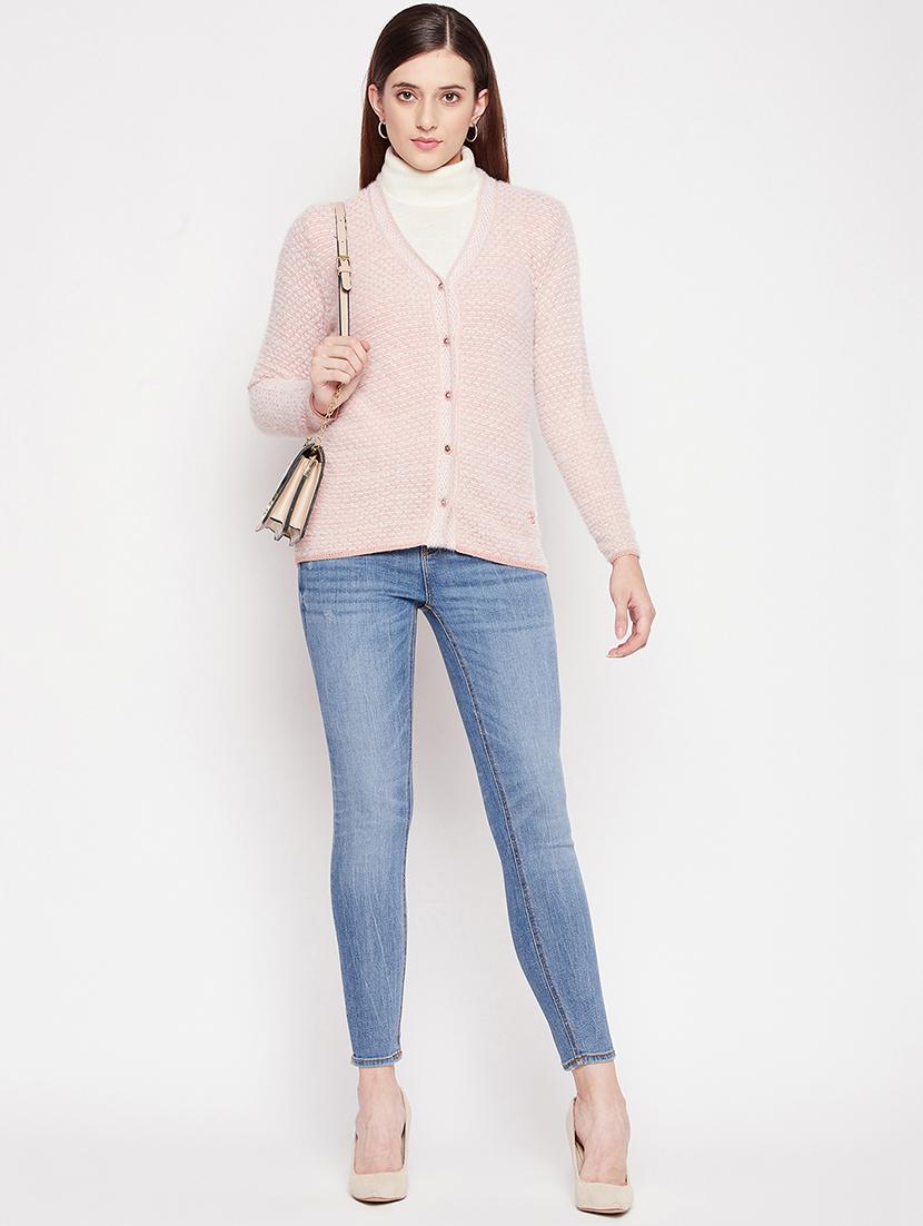 v neck self design woolen cardigan - 18539478 - Standard Image - 3