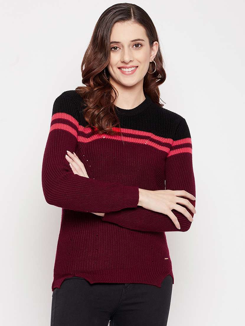 round neck color block regular pullover