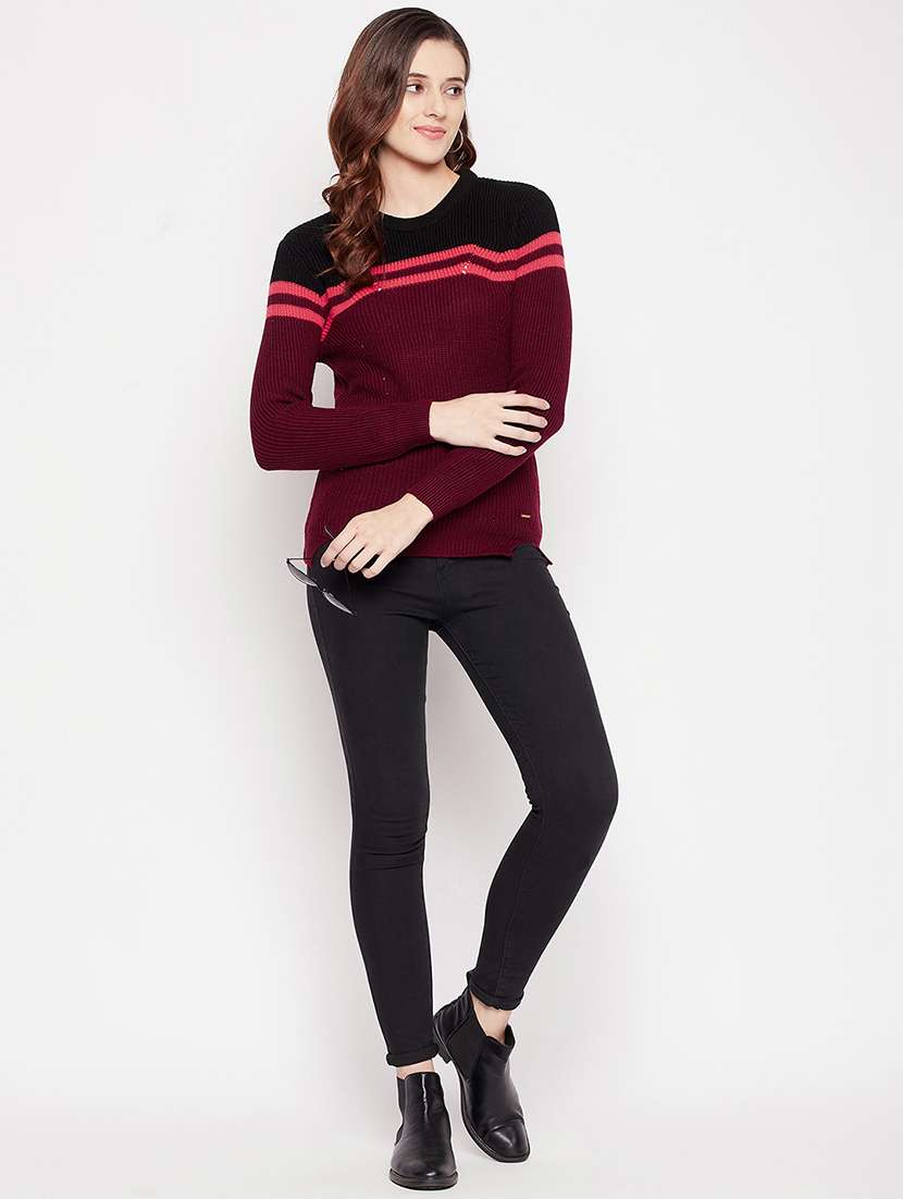 round neck color block regular pullover - 18539484 -  Standard Image - 3