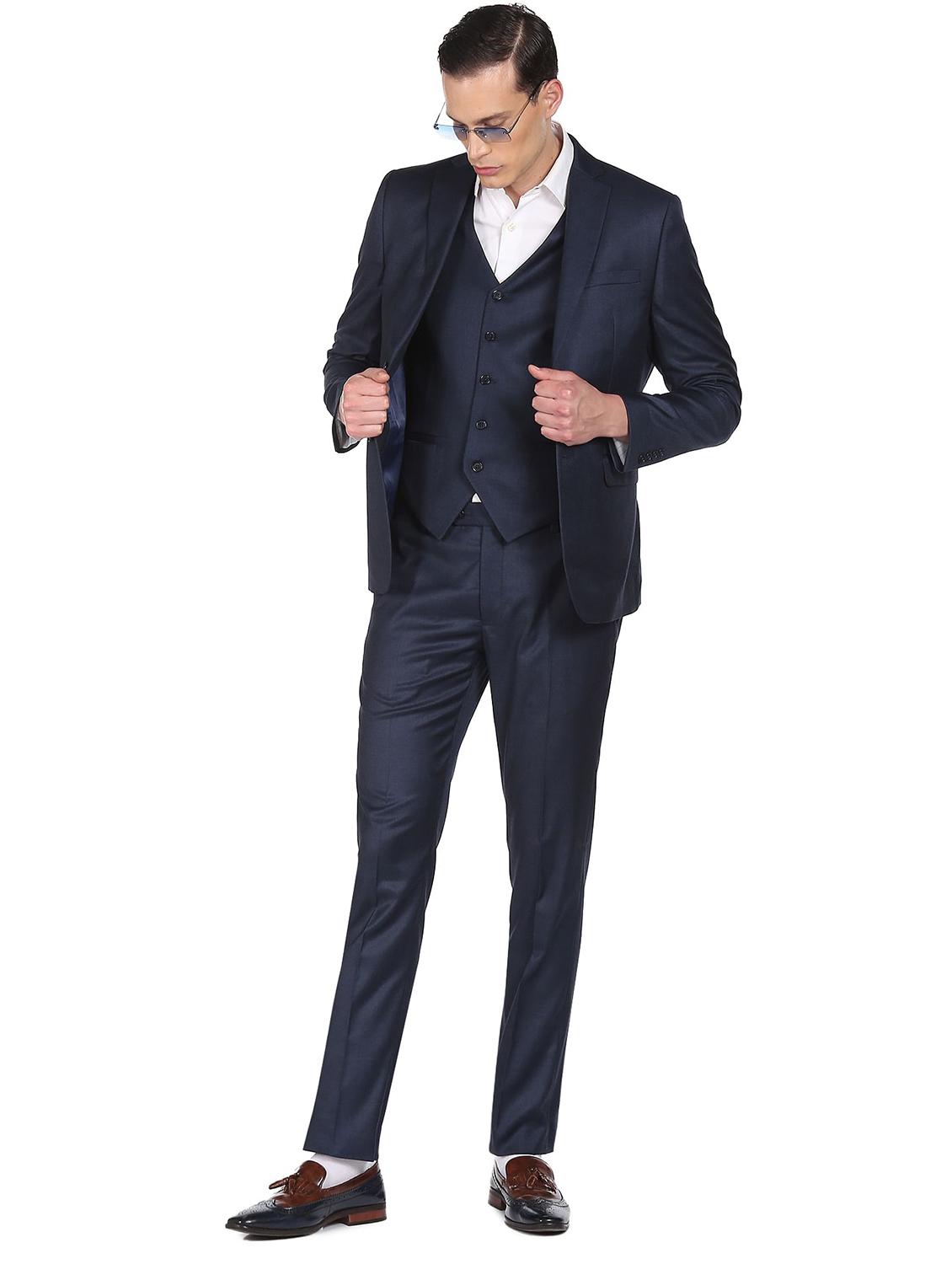 Buy Arrow Navy Tailored Fit Single Breasted Regular Fit Three Piece Formal  Suit - Suits for Men 2258180 | Myntra