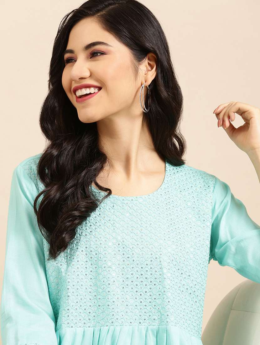 sequined flared kurti - 18545083 - Standard Image - 3