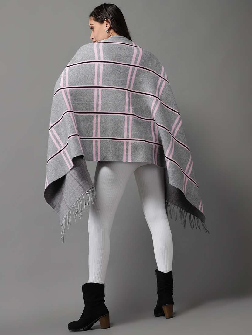 fringed hem checkered poncho - 18545238 -  Standard Image - 3