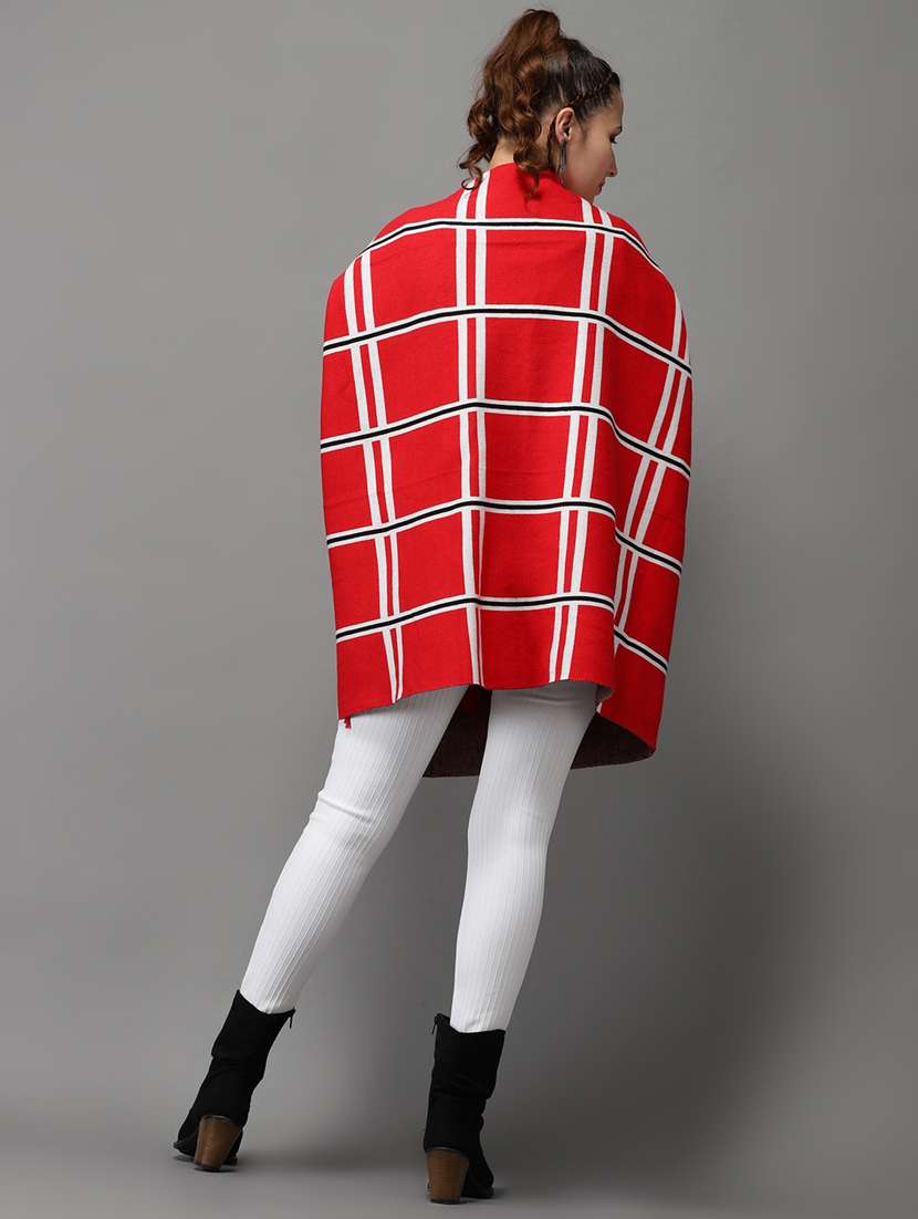 fringed hem checkered poncho - 18545239 -  Standard Image - 3