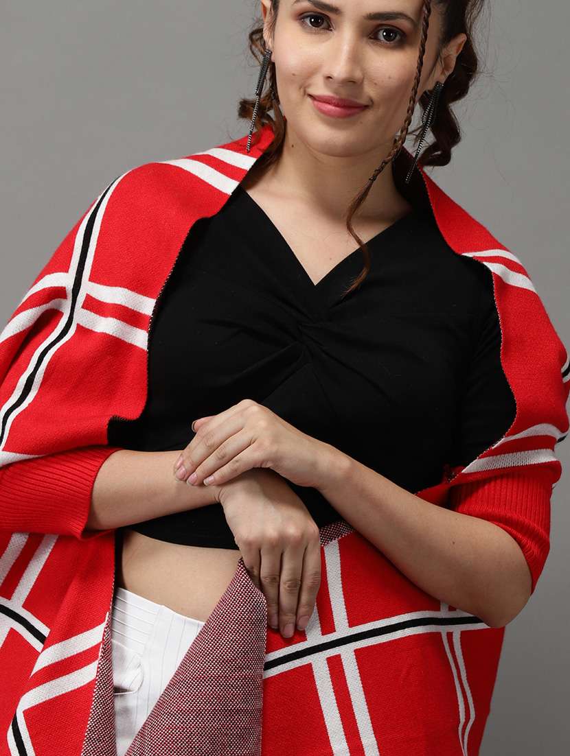 fringed hem checkered poncho - 18545239 -  Standard Image - 5