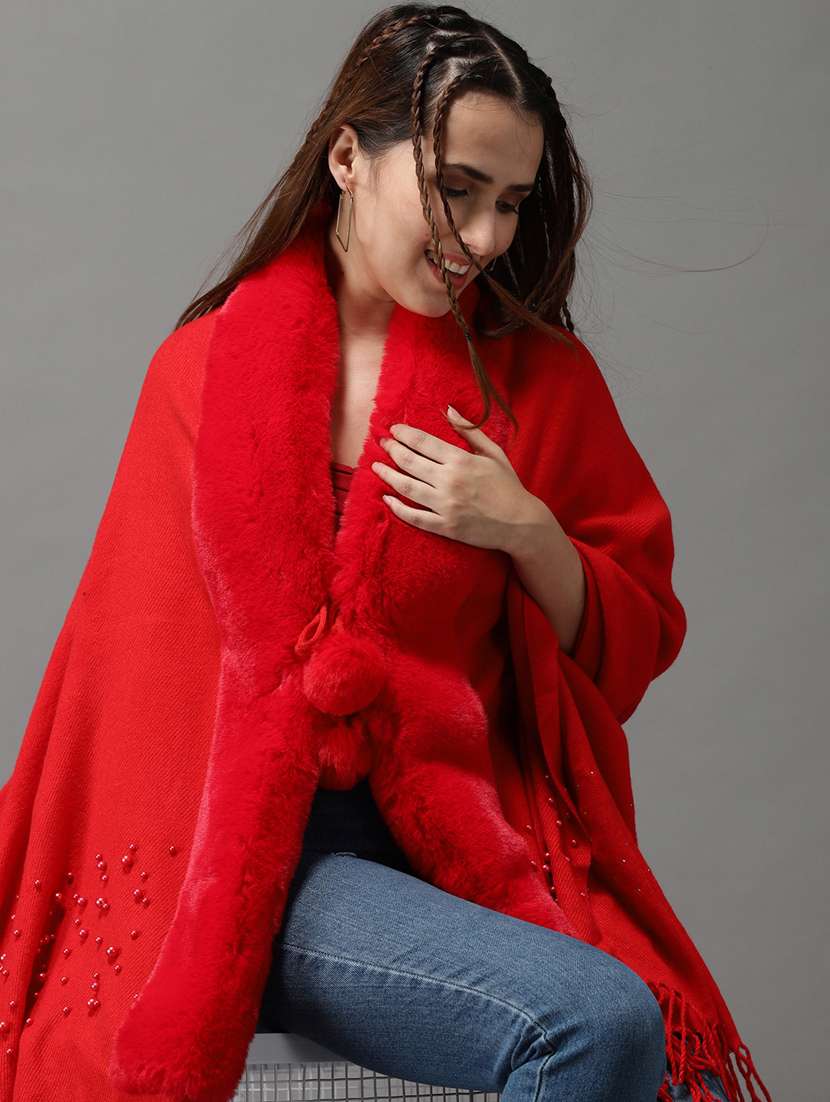 pearl embellished wool poncho