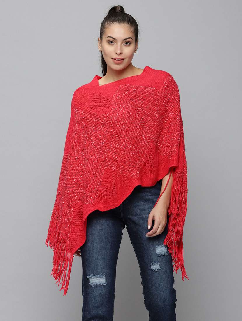 fringed hem wool poncho