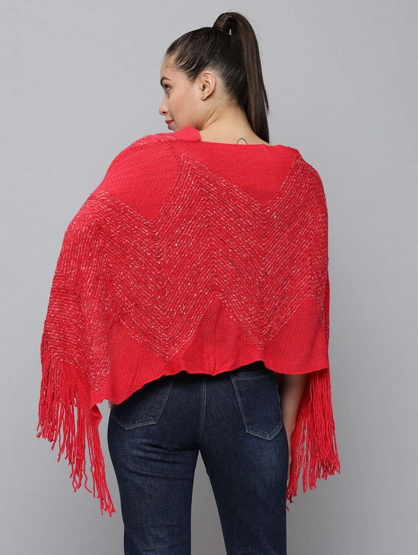 fringed hem wool poncho - 18545270 -  Standard Image - 3