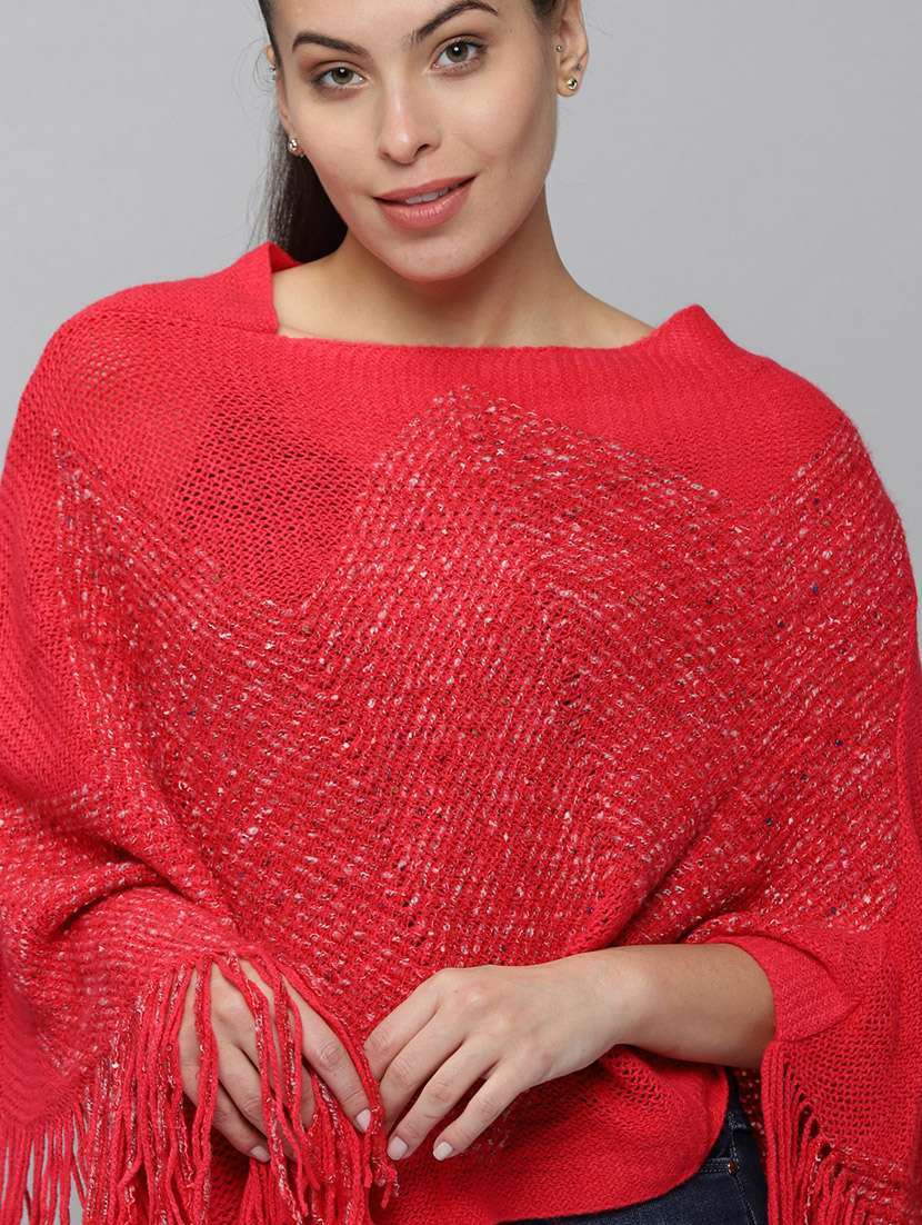fringed hem wool poncho - 18545270 -  Standard Image - 5