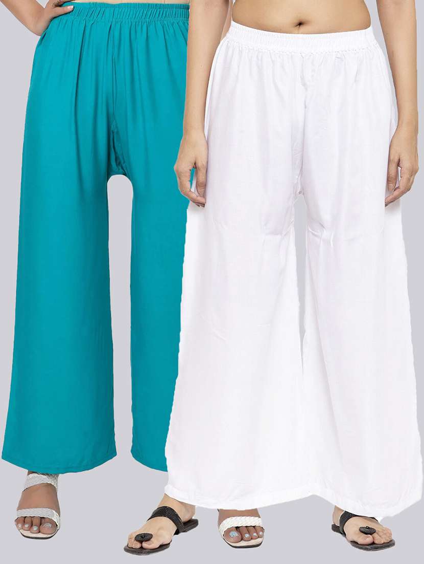 pack of 2 solid flared palazzos - 18546458 -  Zoom Image - 0