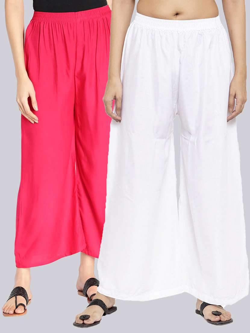 pack of 2 solid flared palazzos - 18546459 -  Zoom Image - 0