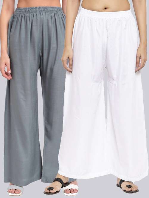 pack of 2 solid flared palazzos - 18546460 -  Standard Image - 0