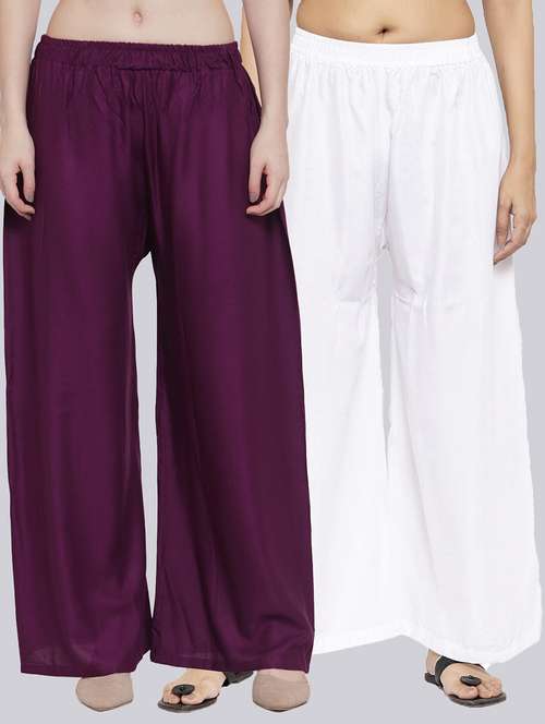 pack of 2 solid flared palazzos - 18546464 -  Standard Image - 0