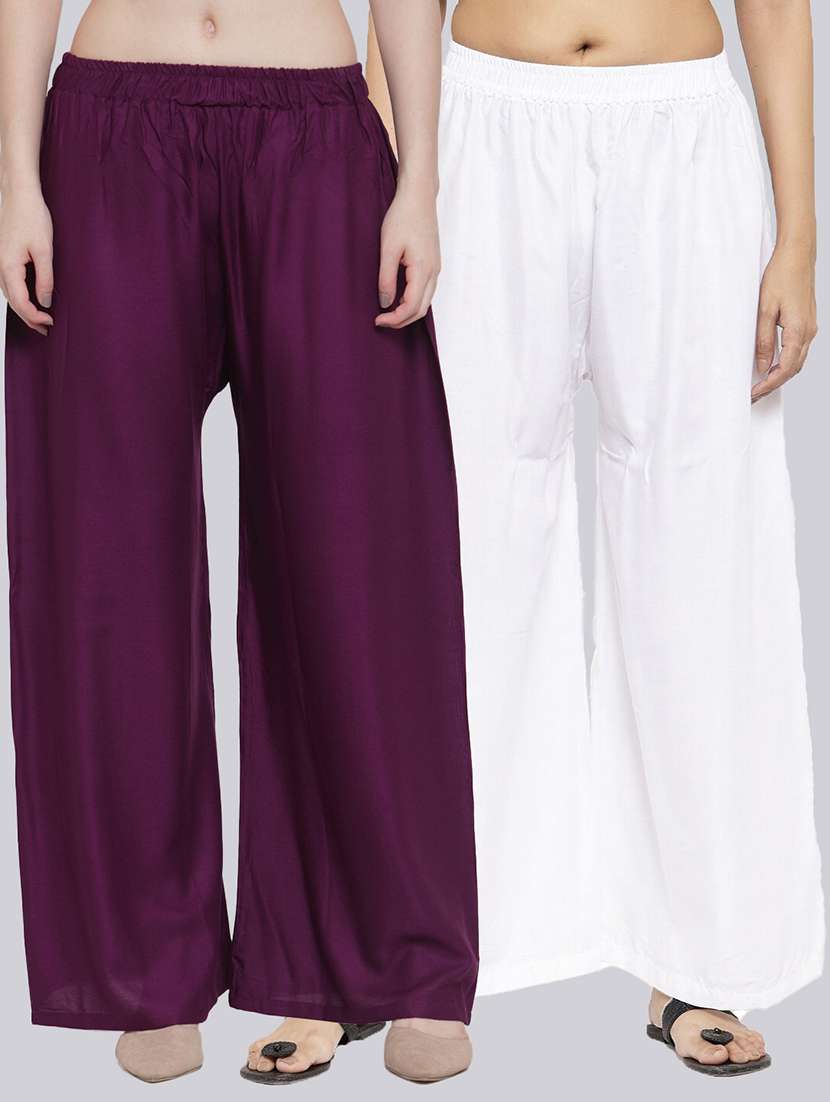 pack of 2 solid flared palazzos - 18546464 -  Zoom Image - 0