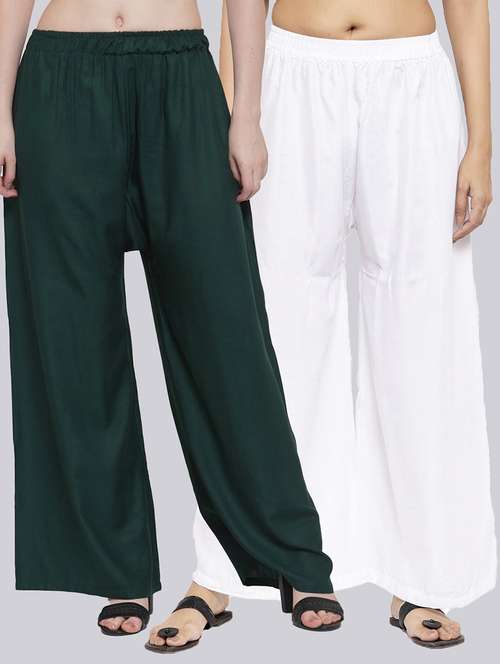 pack of 2 solid flared palazzos - 18546466 -  Standard Image - 0
