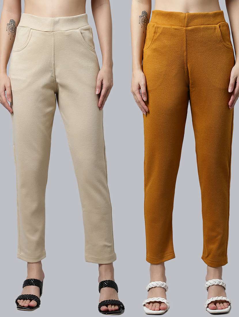 women pack of 2 solid woolen jeggings