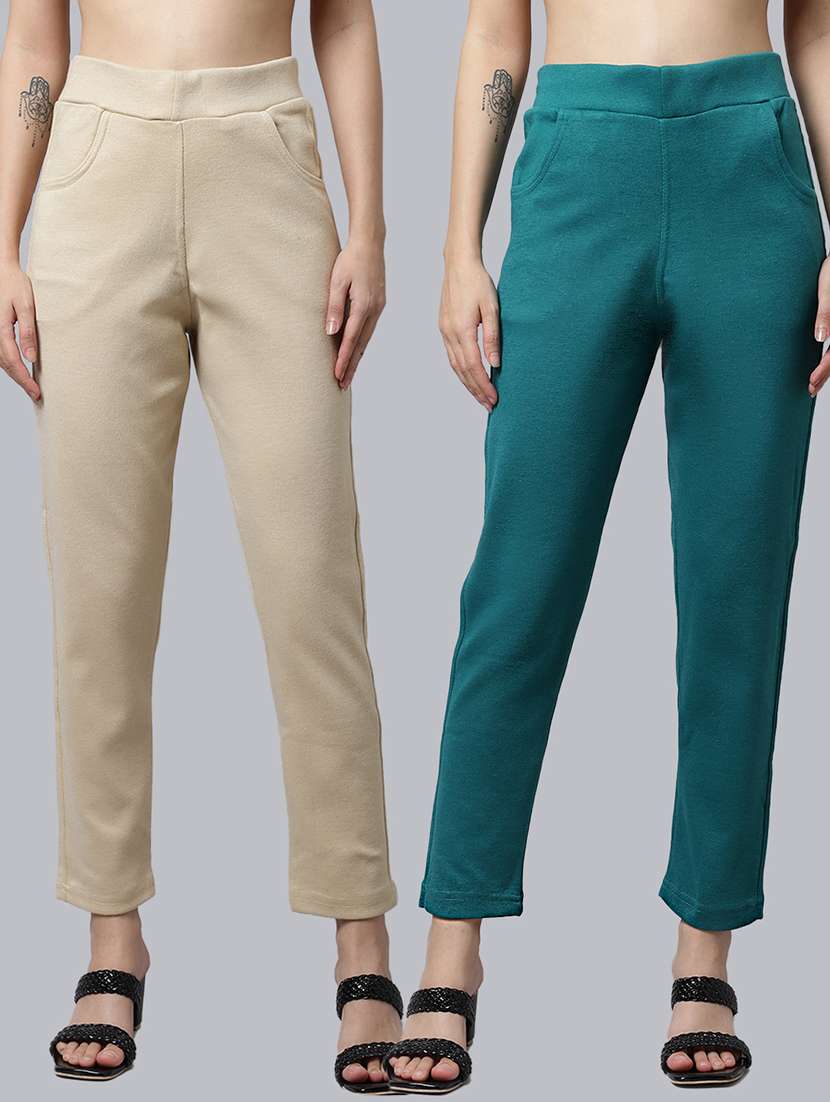 women pack of 2 solid woolen jeggings