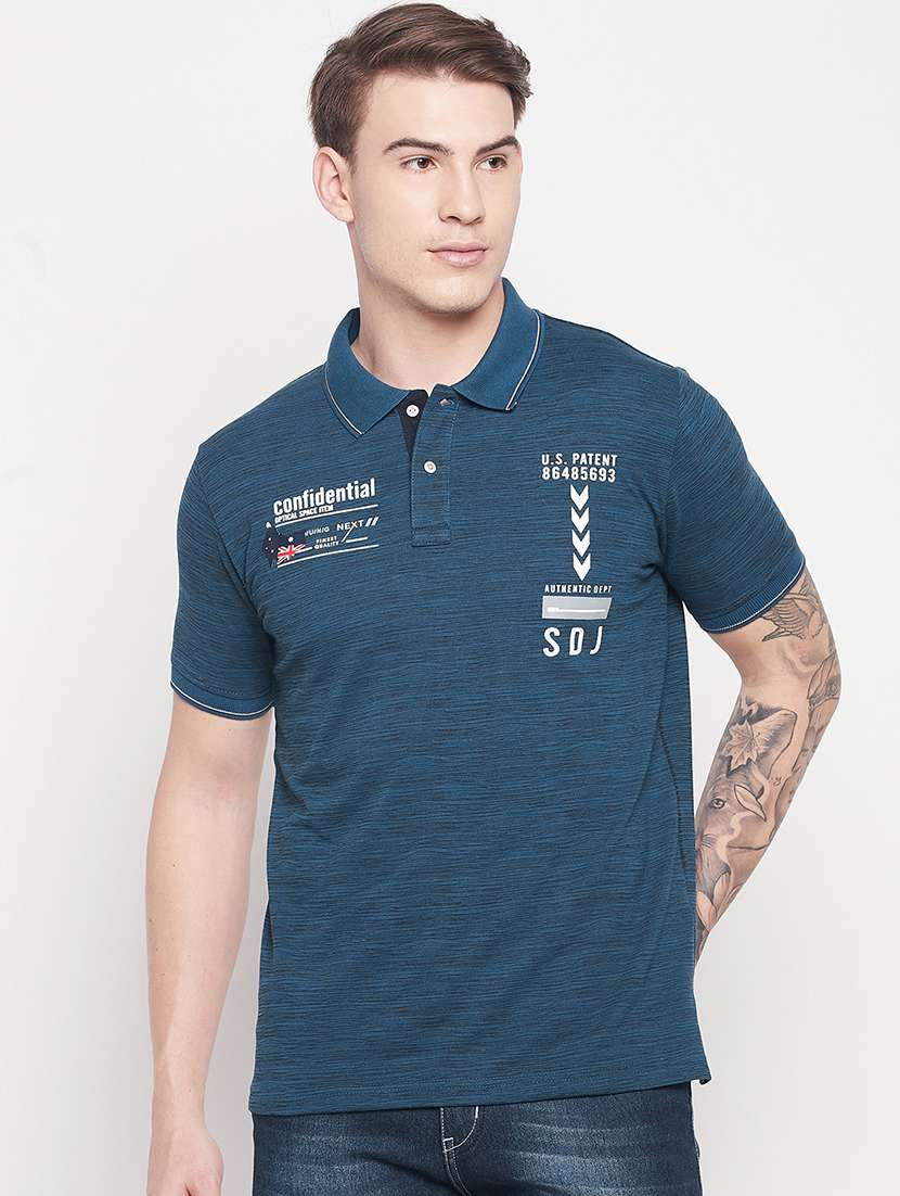blue chest print polo t-shirt - 18547932 - Zoom Image - 0