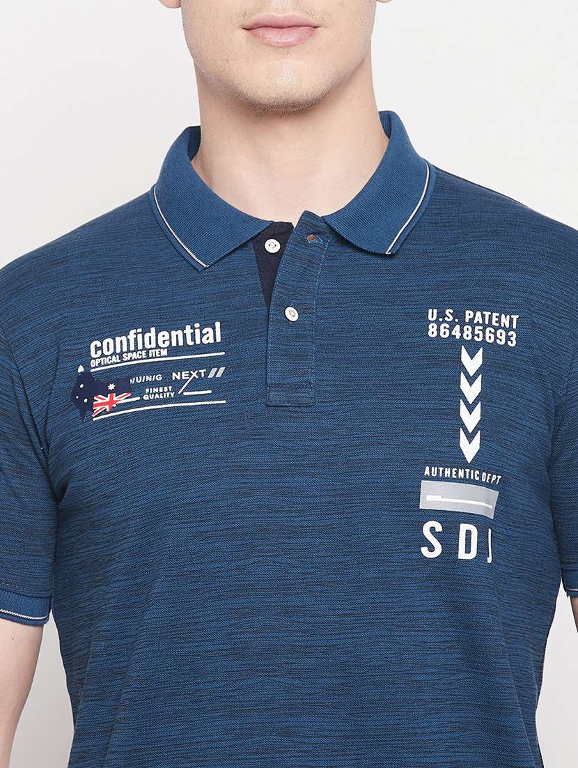 blue chest print polo t-shirt - 18547932 - Standard Image - 3