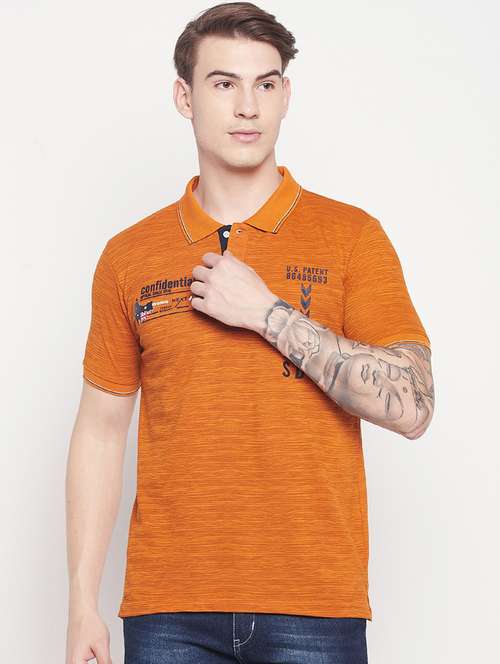 orange chest print polo t-shirt  - 18547933 -  Standard Image - 0