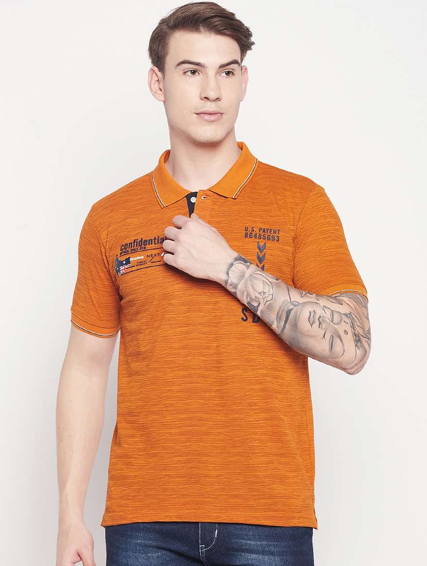 orange chest print polo t-shirt  - 18547933 -  Zoom Image - 0