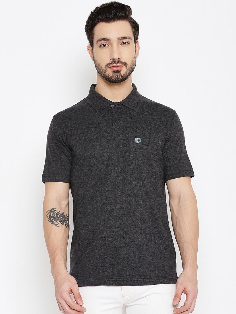 grey solid polo t-shirt - 18547947 - Zoom Image - 0