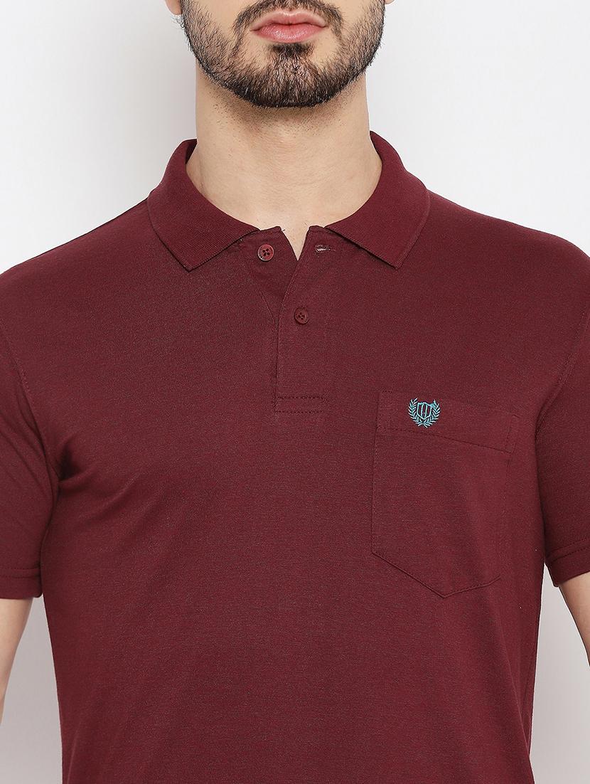 maroon solid polo t-shirt - 18547950 - Standard Image - 3
