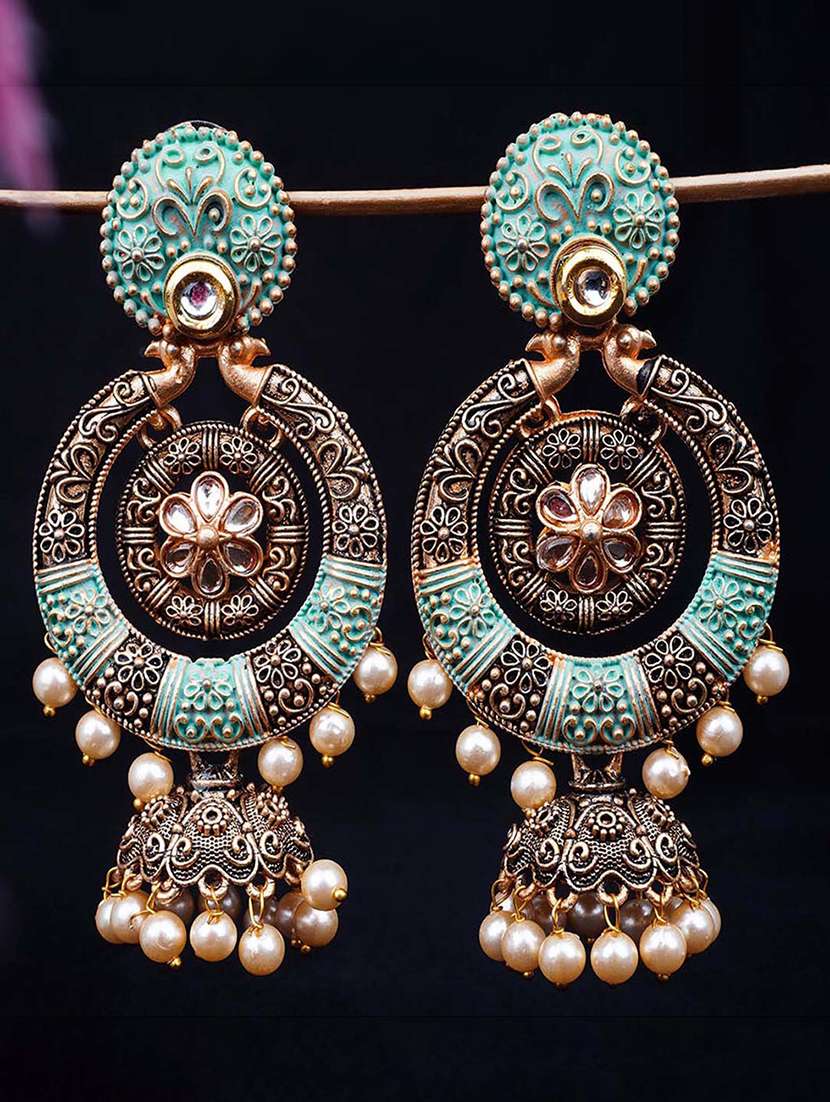 green metal jhumki earring