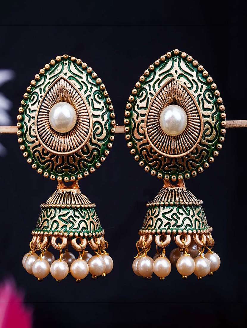 green metal studs jhumki