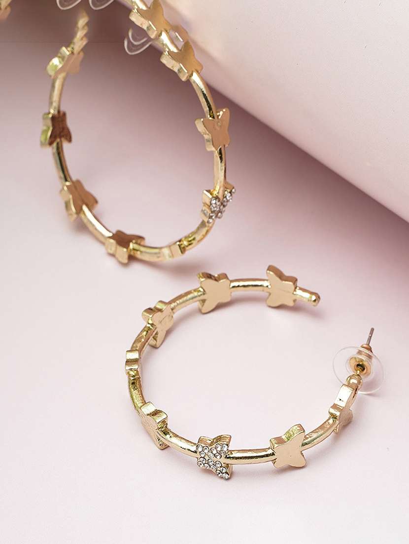 white stone butterfly hoop earring