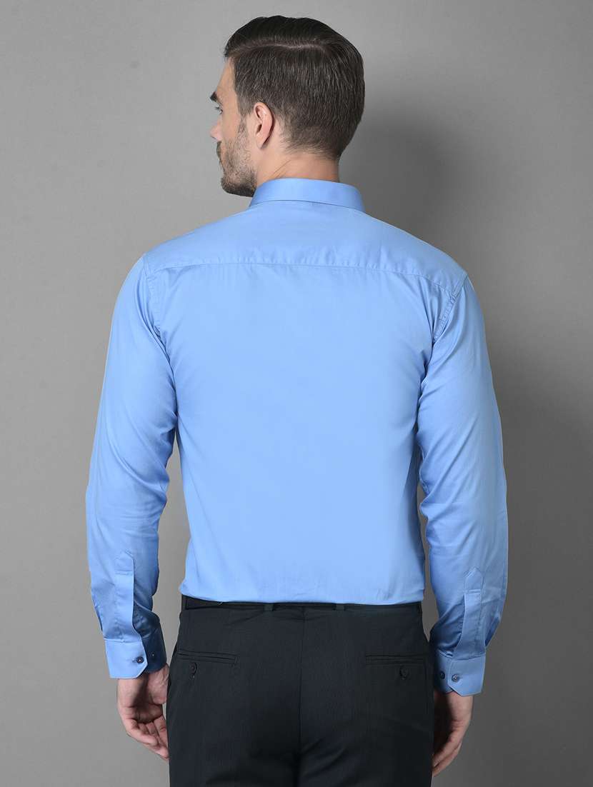 blue solid formal shirt - 18559980 - Standard Image - 3