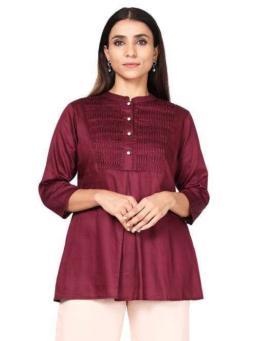 mandarin neck solid tunic - 18560058 - Standard Image - 0