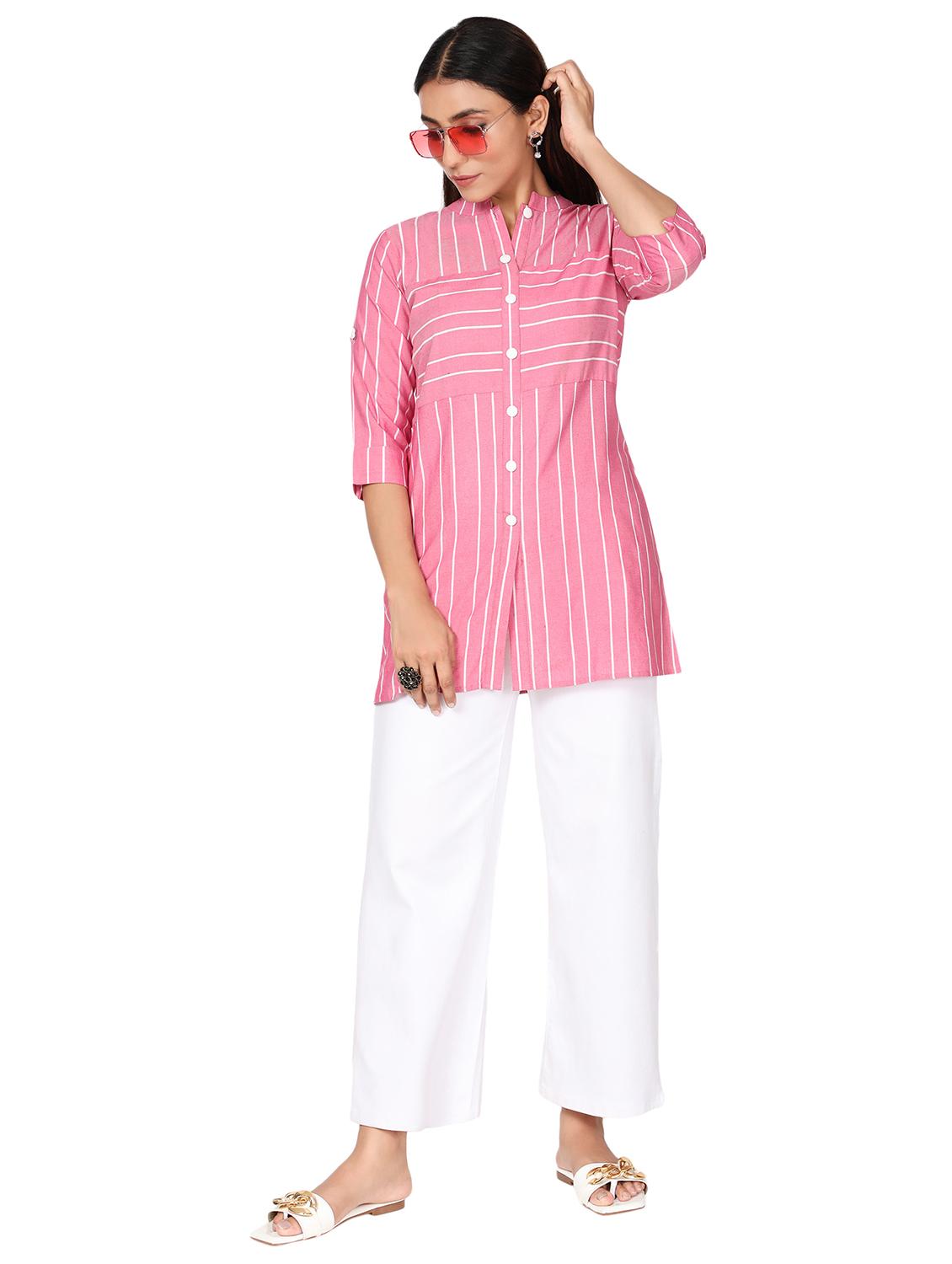 mandarin neck striped tunic - 18560061 - Standard Image - 3