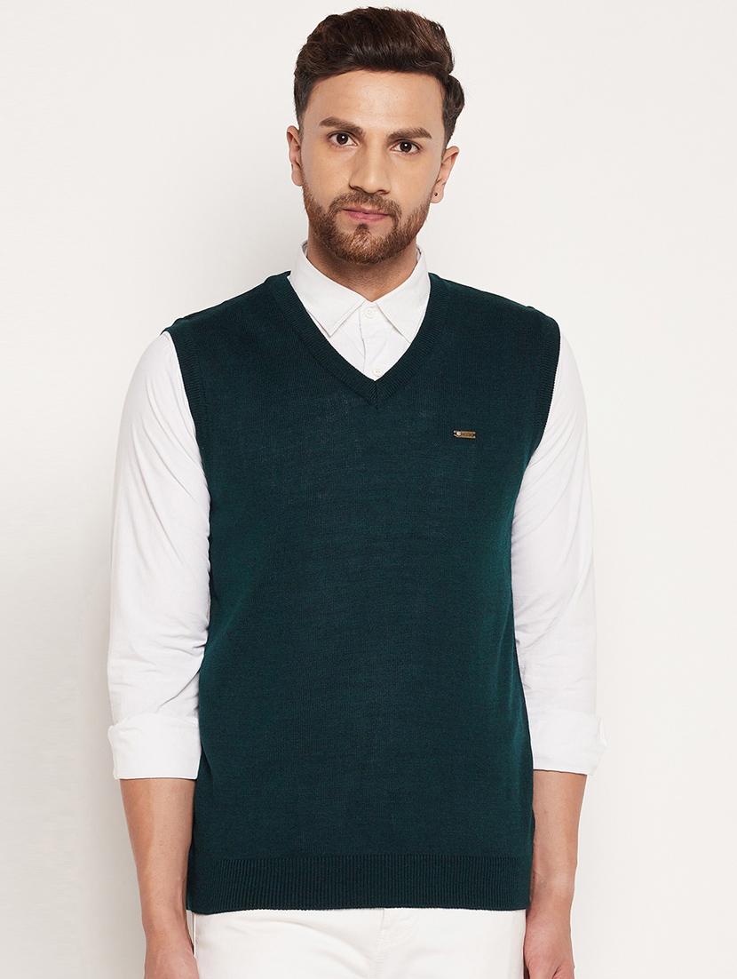 v neck bottle green pullover - 18565601 -  Zoom Image - 0