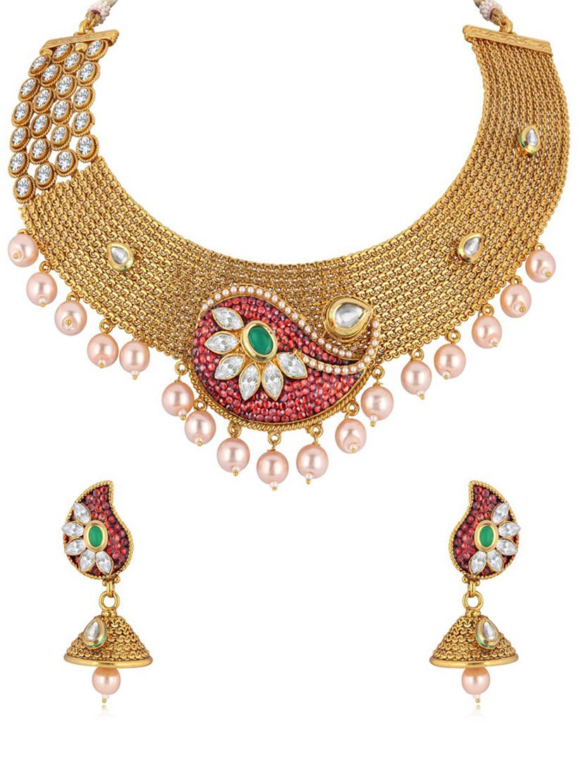 gold plated necklace earing set - 18565743 - Zoom Image - 0