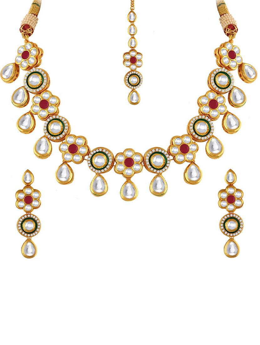 gold plated necklace earing set with mangtikka  - 18565767 -  Zoom Image - 0
