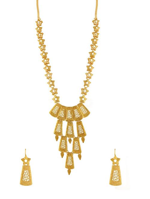 gold plated necklace earing set with mangtikka  - 18565768 -  Standard Image - 0