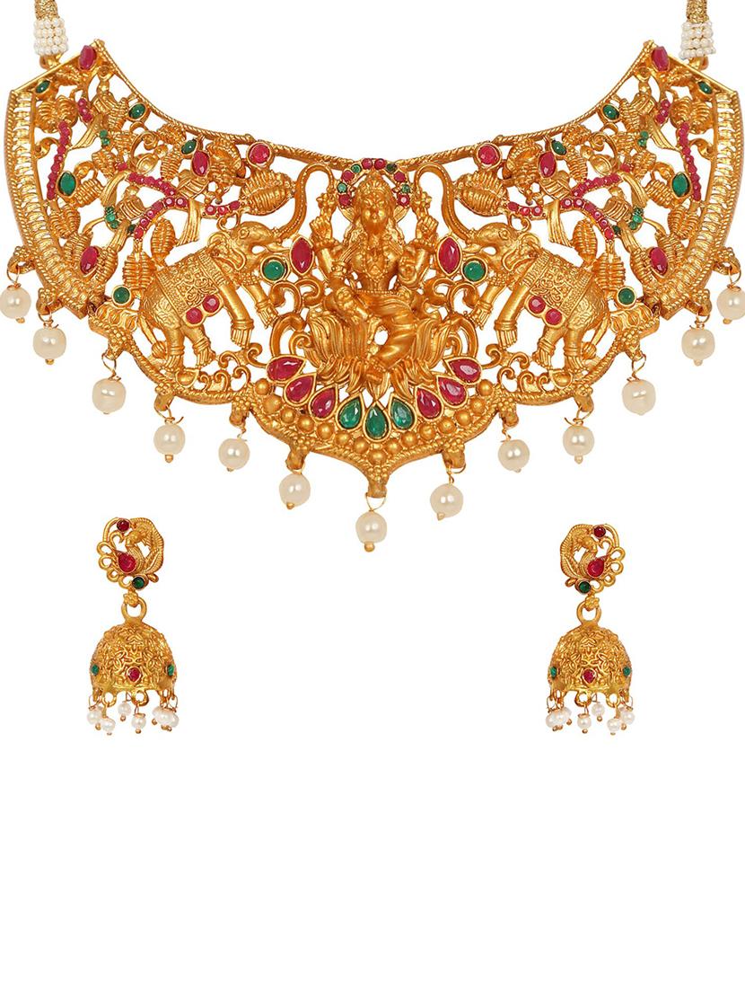 gold plated necklace earring set - 18565805 - Standard Image - 3