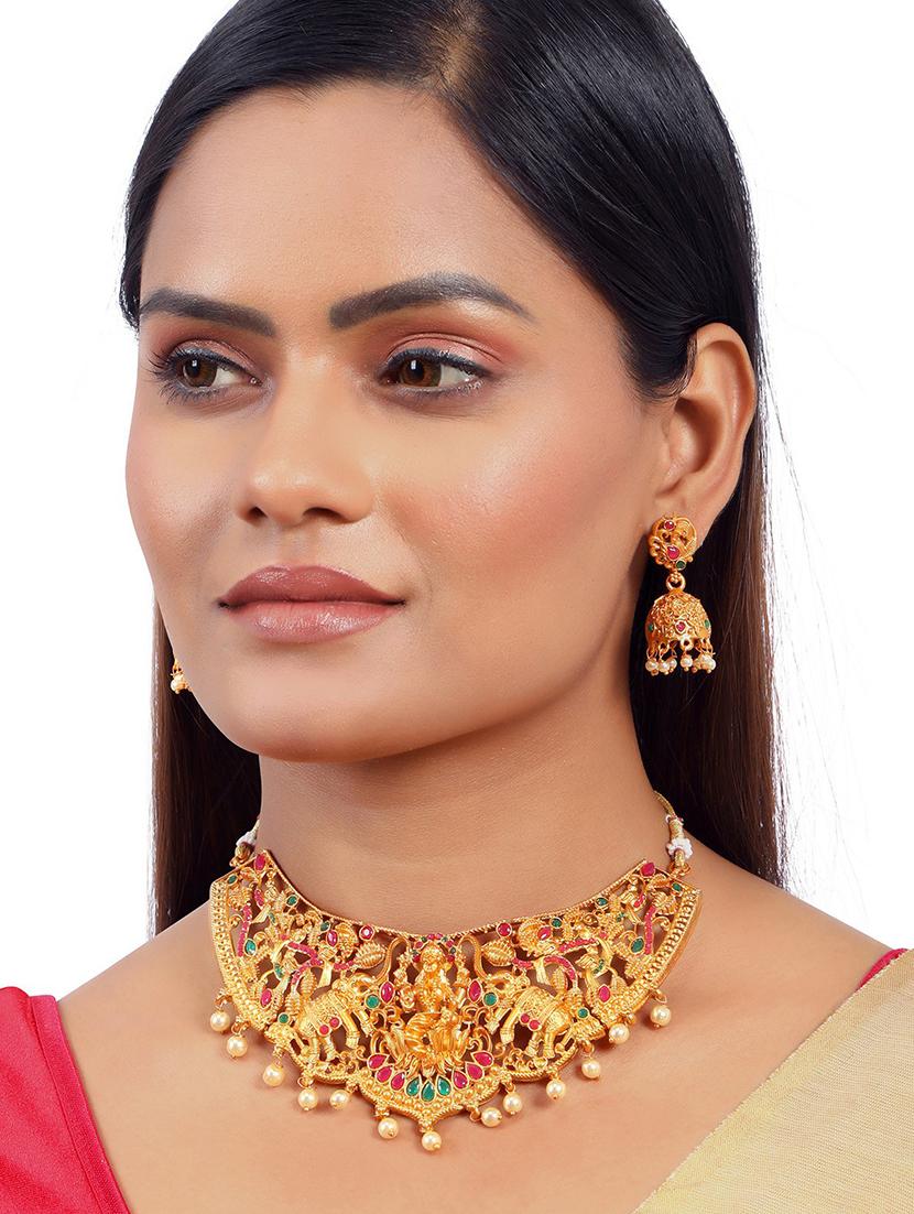 gold plated necklace earring set - 18565805 - Standard Image - 5