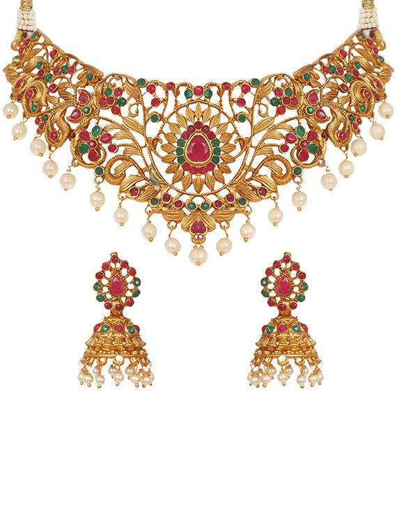 gold plated necklace earring set  - 18565812 -  Zoom Image - 0