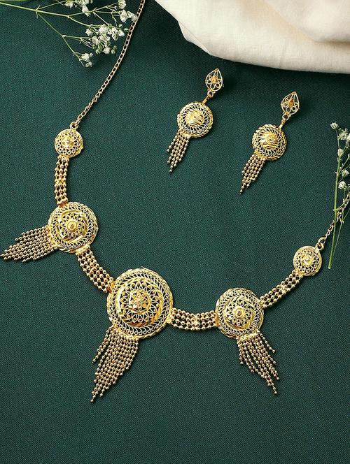 floral alloy gold plated collar necklace set - 18565822 -  Standard Image - 0
