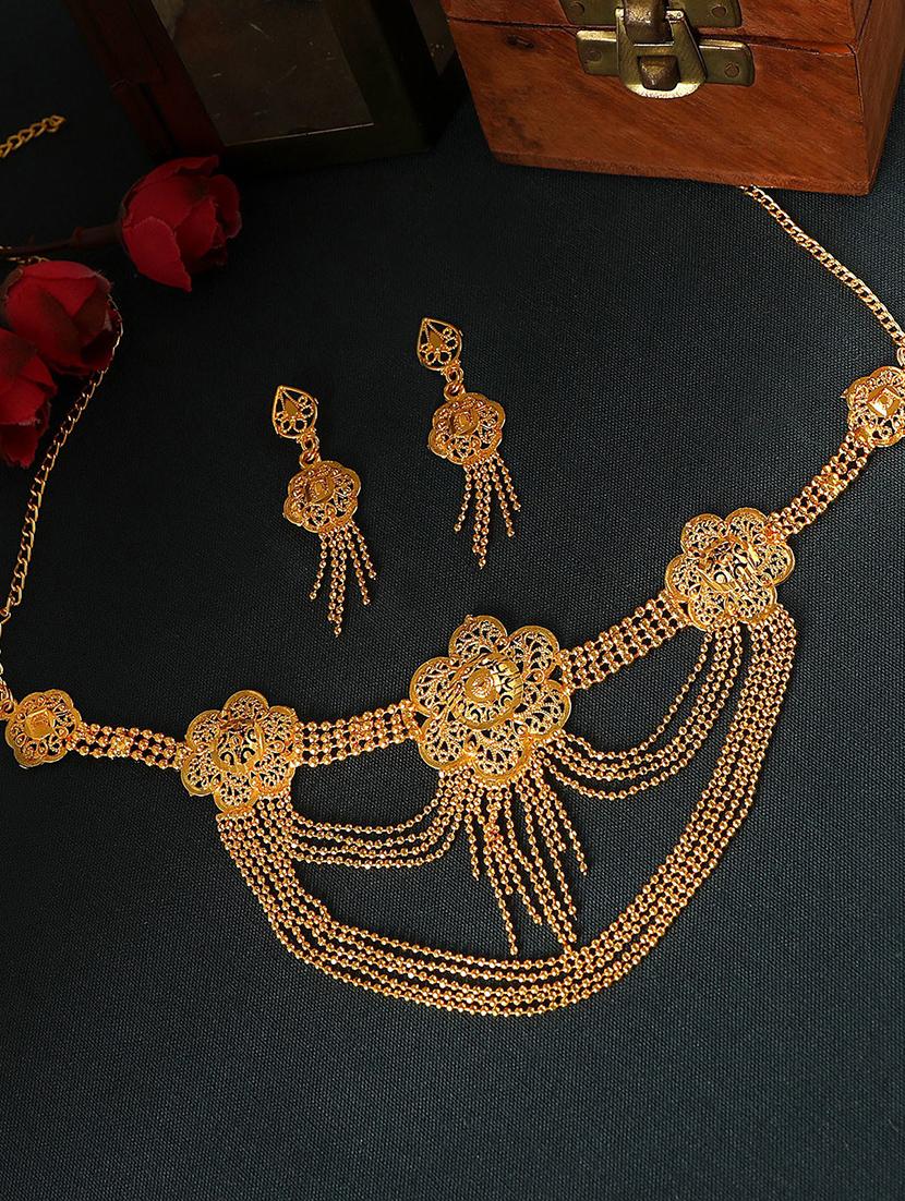 floral alloy gold plated collar necklace set - 18565823 - Zoom Image - 0