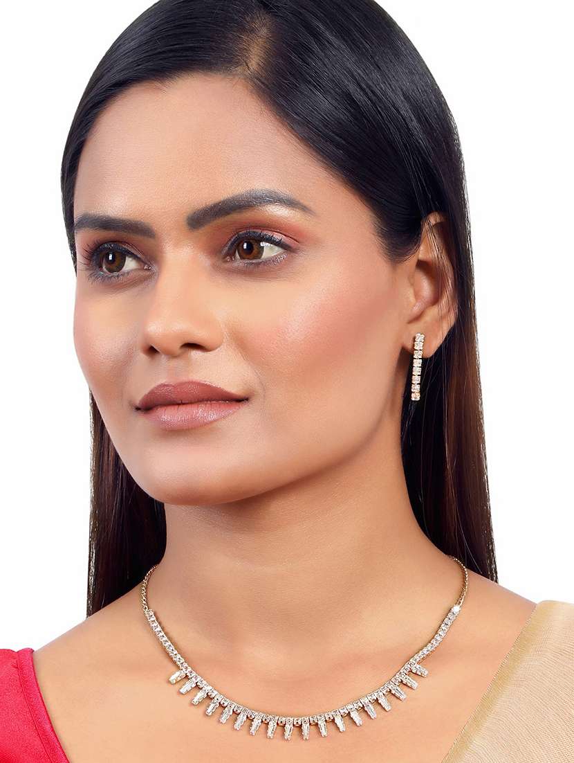 gold plated stoned necklace set  - 18565828 -  Standard Image - 3