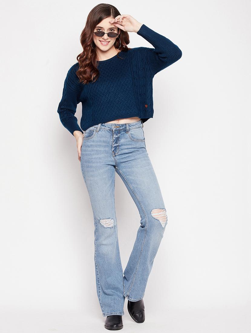 round neck wool crop pullover - 18566519 - Standard Image - 3