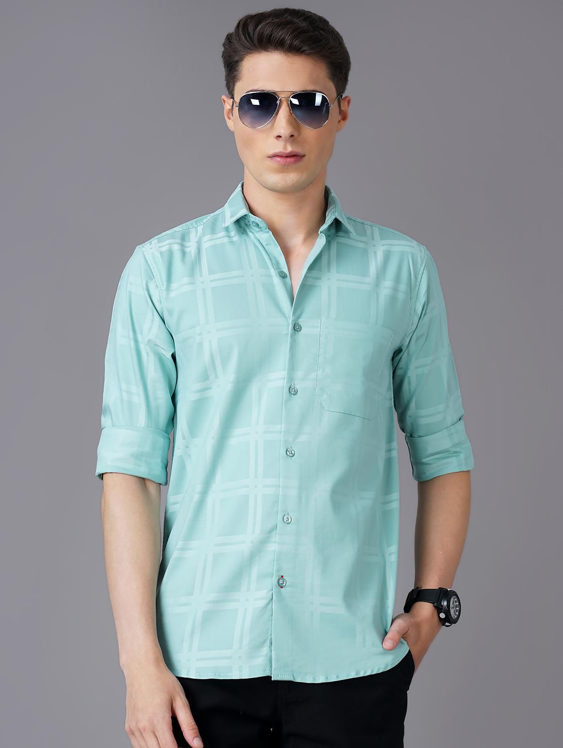 blue checkered casual shirt - 18566615 -  Zoom Image - 0