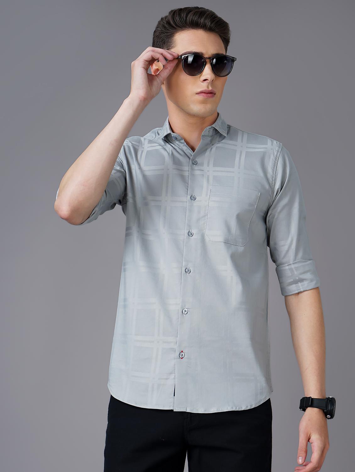 grey checkered casual shirt - 18566616 -  Zoom Image - 0