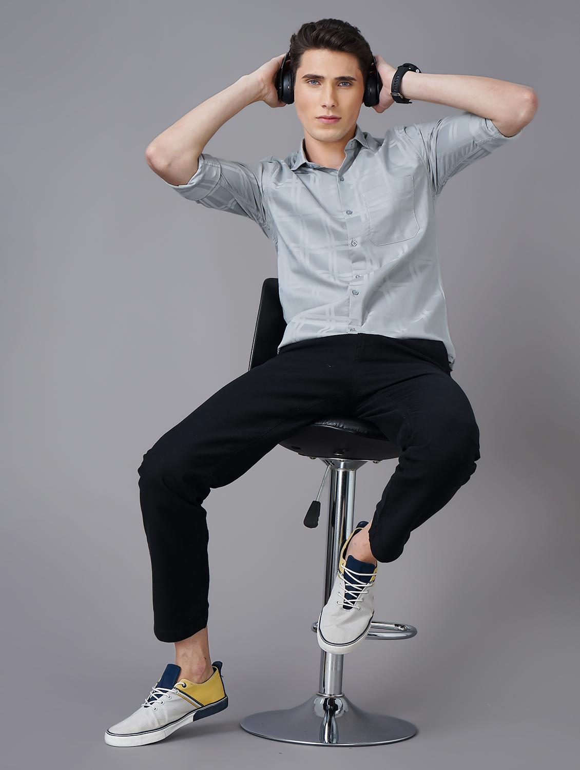 grey checkered casual shirt - 18566616 - Standard Image - 3