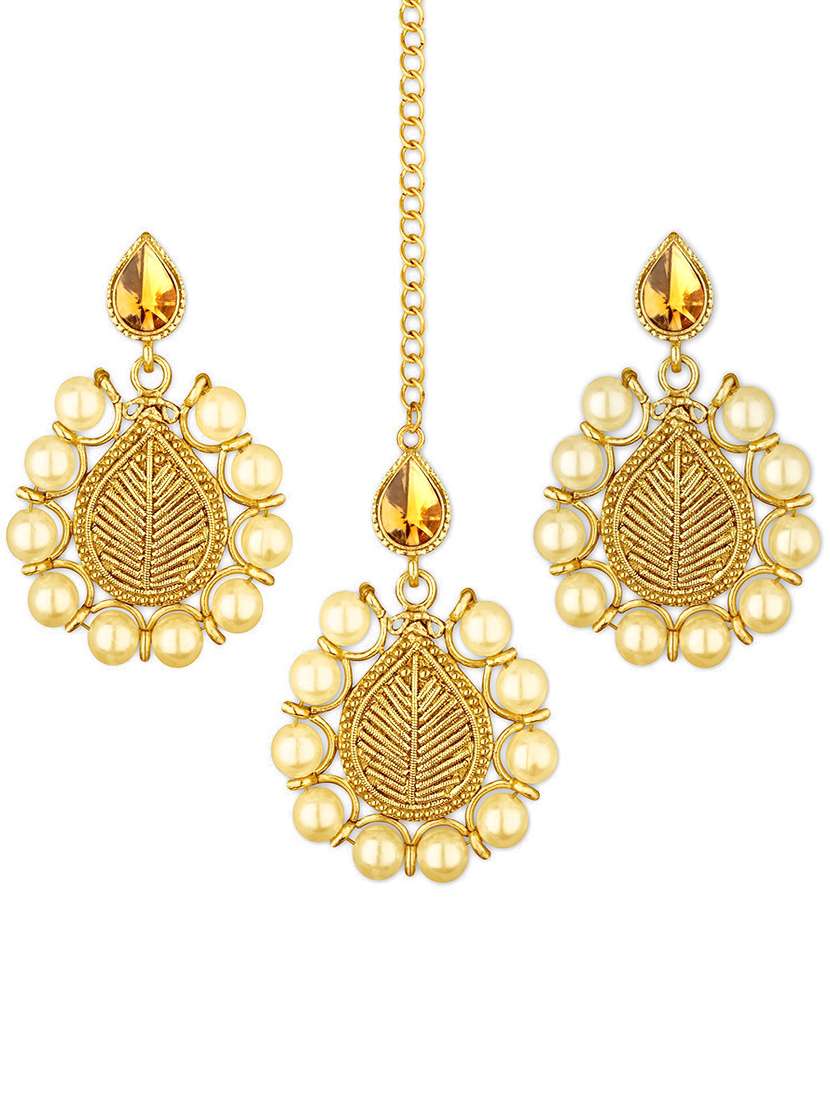 gold plated earring maang tikka set